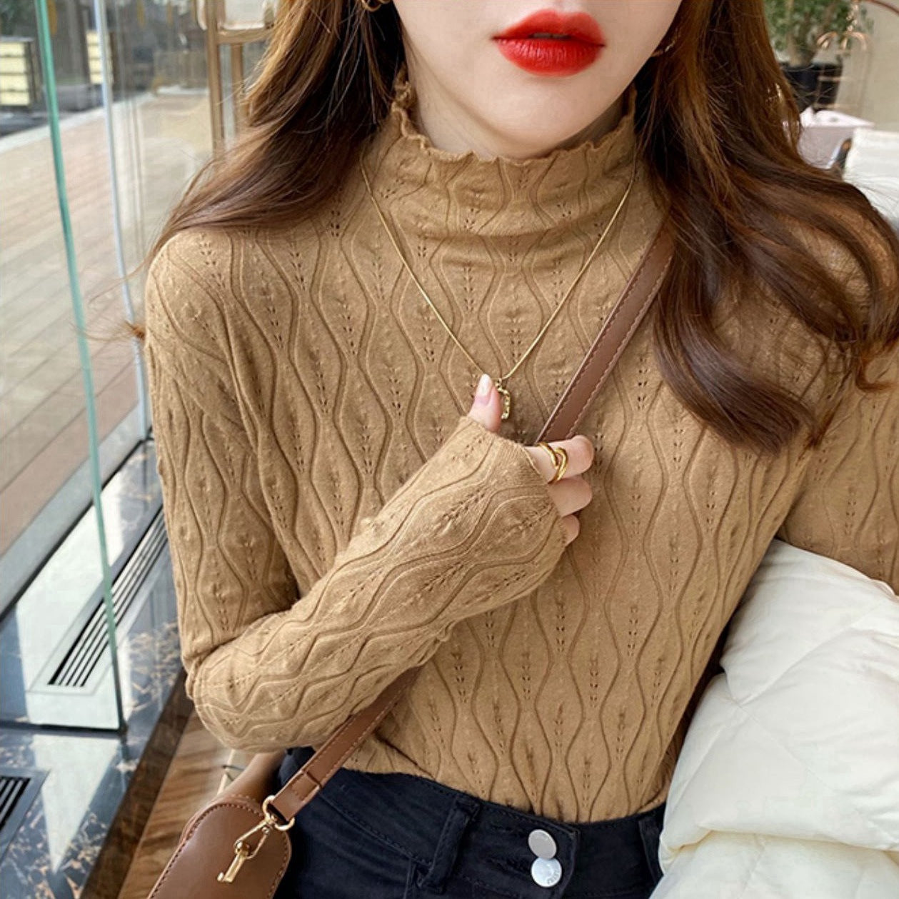 Florence Hughes | Ribbed Knit Turtleneck Top in Ivory