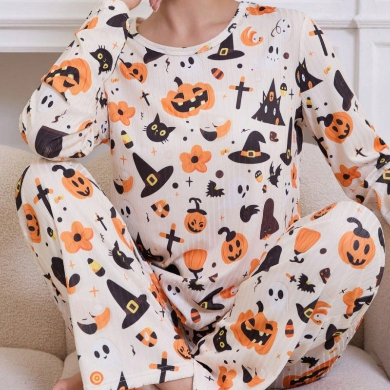 Pyjama d’Halloween « Câlin au chaudron » avec fantôme citrouille pour femmes