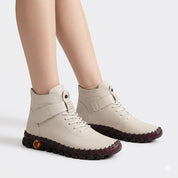 Rosie Fielding | Cream Leather Ankle Boots with Velcro Strap