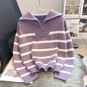 Georgina Baker | Oversized Striped Half-Zip Knit Sweater