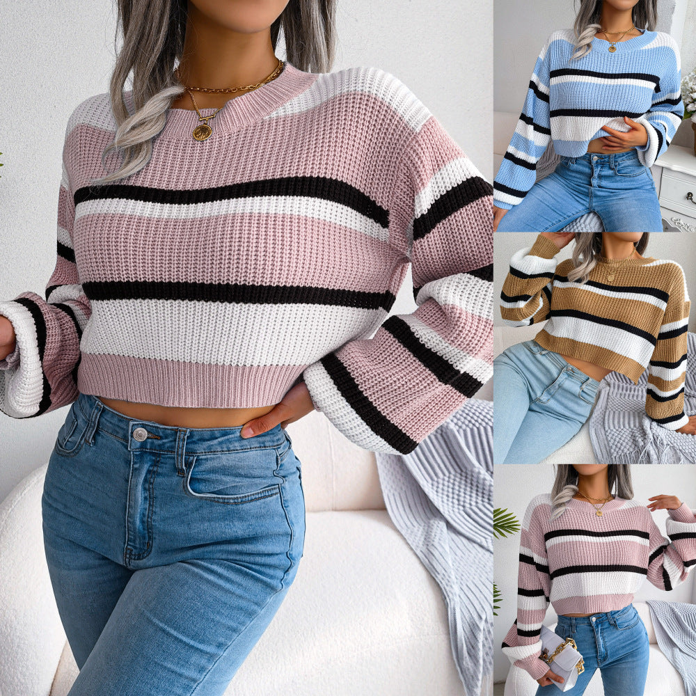 Isobel Brown | Colourblock Striped Crop Sweater