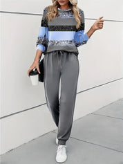 Edith Hall | Ensemble haut à sequins rayés et pantalon jogger