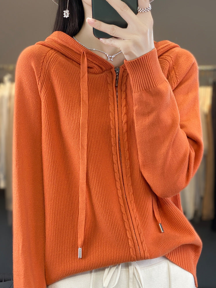 Harriet Turner | Beige Cable-Knit Zip-Up Hoodie Cardigan