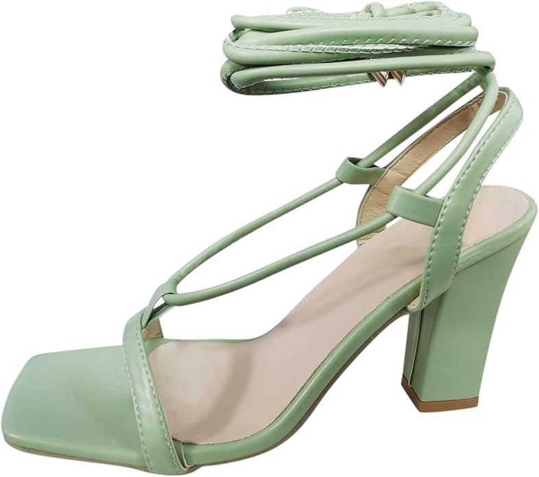 Elara Duchêne | Light Blue Strappy Block Heel Sandals