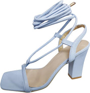 Elara Duchêne | Light Blue Strappy Block Heel Sandals