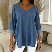Amelia Kensington | Denim V-Neck Blouse For Women