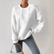 Beatrice Turner | White Cable Knit Crew-Neck Sweater