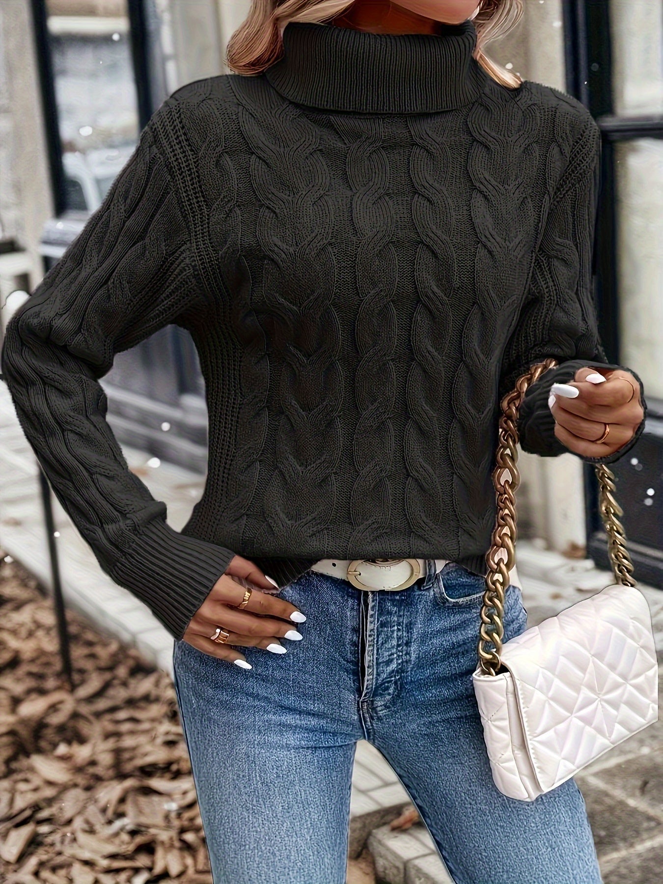 Freya Clarke | Cozy Cable-Knit Turtleneck Sweater
