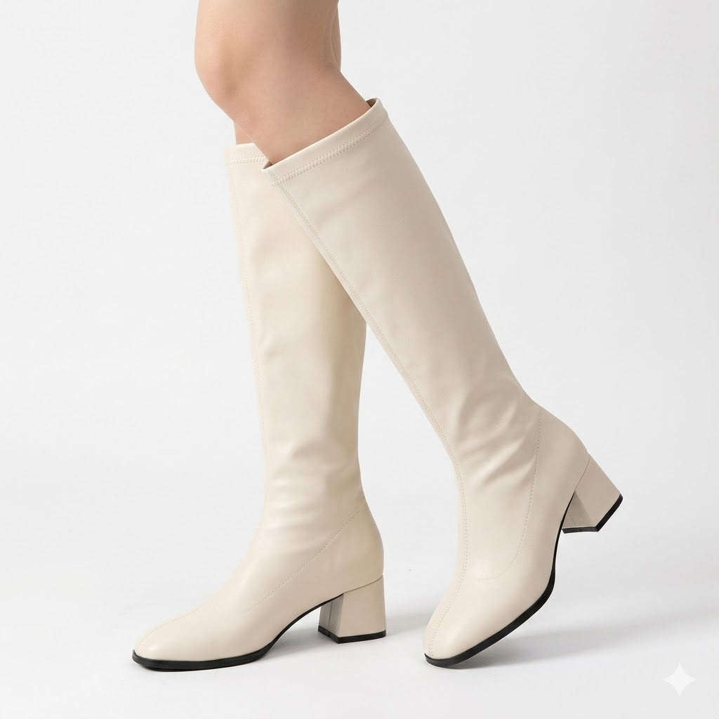 Harriet Cooper | Cream Knee-High Block Heel Boots