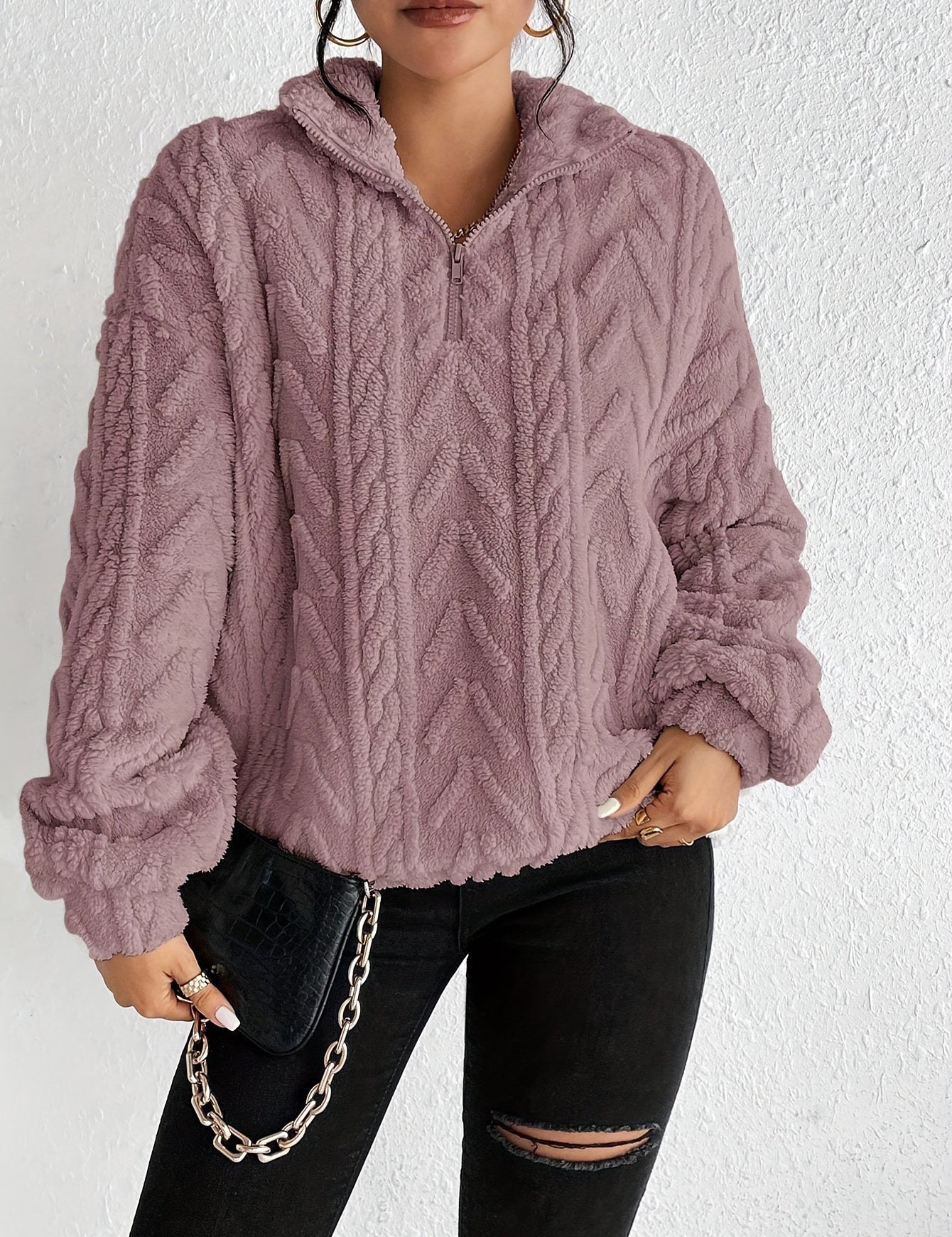 Rosie Kerr | Pull en polaire torsadée à demi-zip