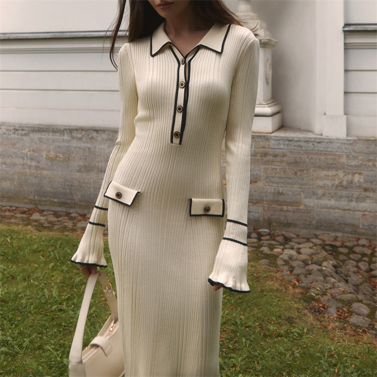 Beatrice Sutcliffe | Ribbed Knit Collared Midi Dress