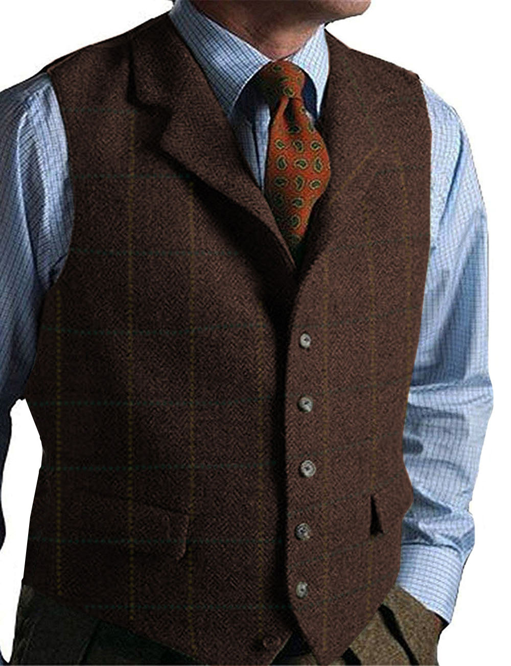 Arabella Lawson | Gilet en tweed à chevrons vert pour femme