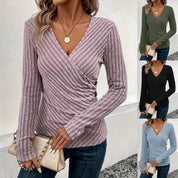 Miranda Pritchard | Ribbed Wrap V-Neck Long Sleeve Top