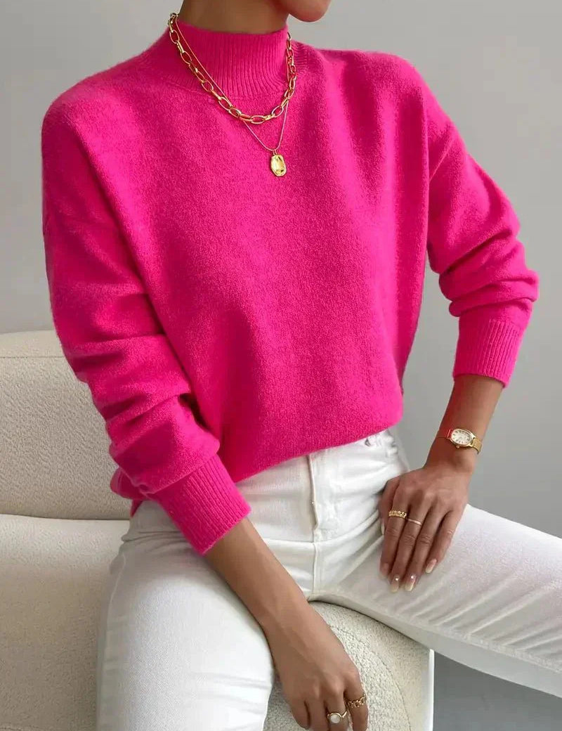 Genevieve Harding | White Ribbed Mock Neck Knit Sweater