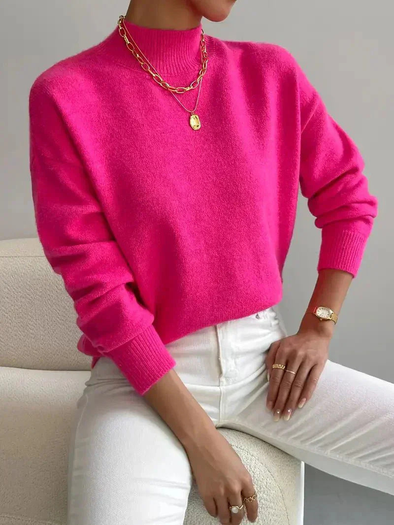 Genevieve Harding | White Ribbed Mock Neck Knit Sweater