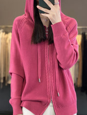 Harriet Turner | Beige Cable-Knit Zip-Up Hoodie Cardigan
