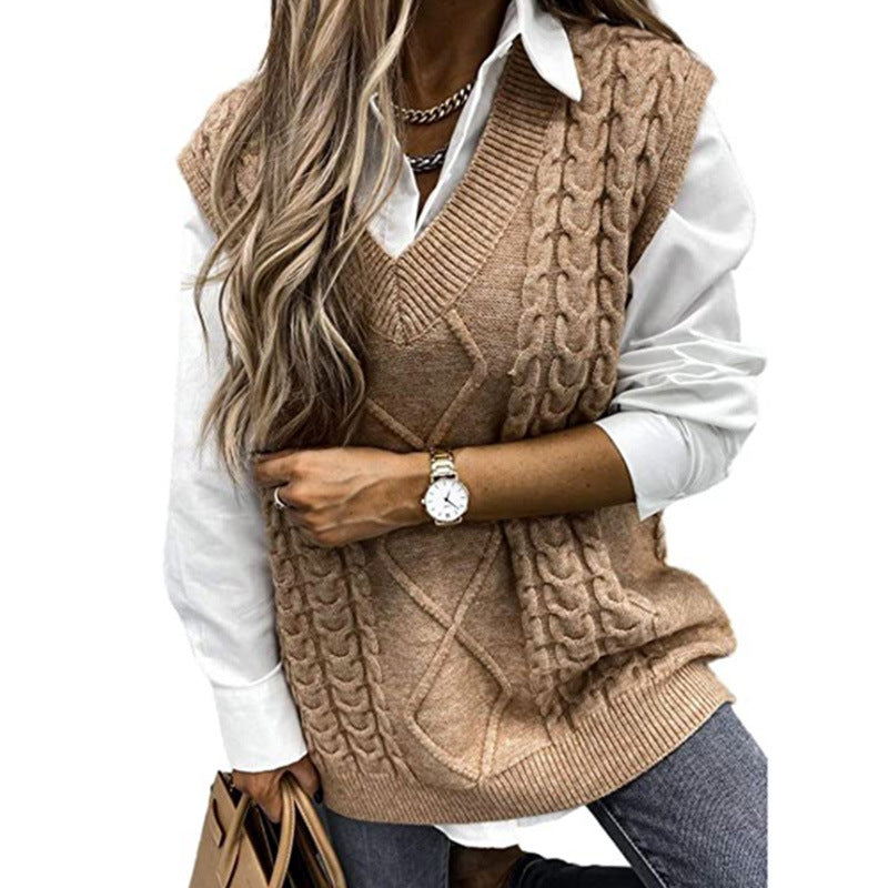 Florence Griffiths | Navy Cable Knit V-Neck Sweater Vest