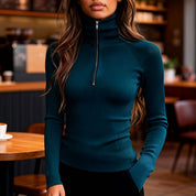 Cecily Wilson | Ribbed Knit Zip Mock Neck Top For Women