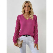 Lydia Campbell | V-Neck Knit Sweater with Crochet Sleeves