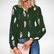 Rhiannon Blackwood | Feather Print Blouse With Balloon Sleeves