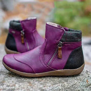 Mirabel Fontecroix | Burgundy Contrast Zip Ankle Boots
