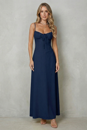 Elspeth Fairwood | Butter Yellow Corset Maxi Dress with Ruched Tie Bust