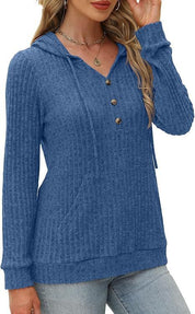 Harriet Baker | Ribbed Button-Front Hoodie Sweater