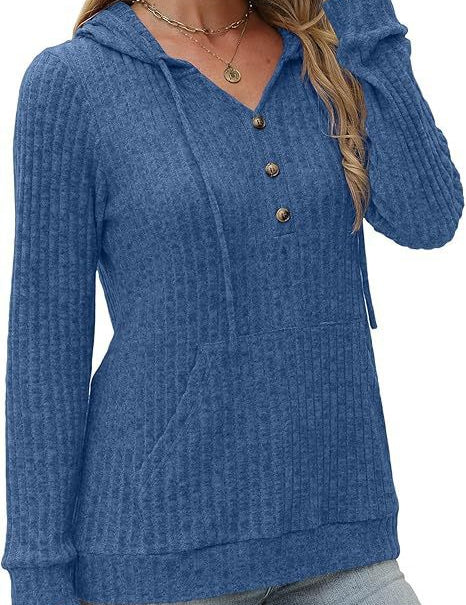 Harriet Baker | Ribbed Button-Front Hoodie Sweater
