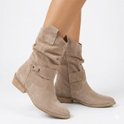 Matilda Jones | Slouchy Faux Suede Ankle Boots in Taupe