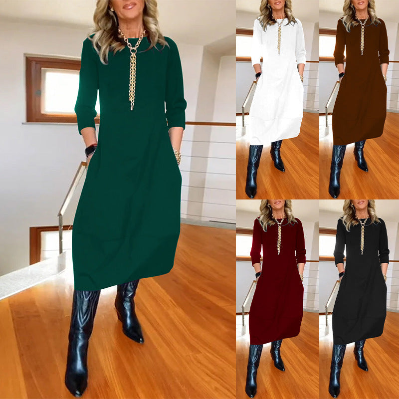 Penelope Hill | Green Round-Neck Midi Dress