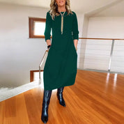 Penelope Hill | Green Round-Neck Midi Dress
