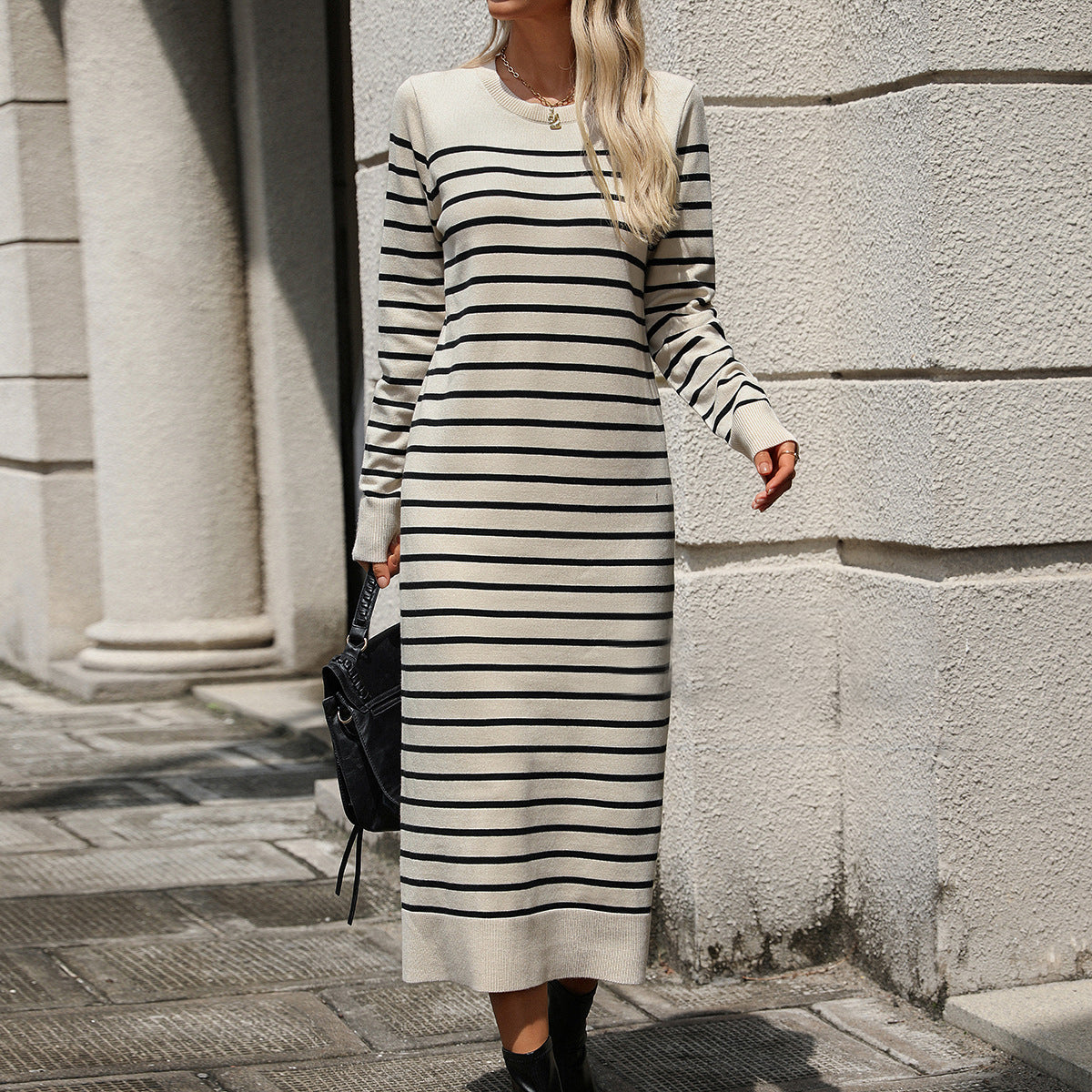 Robe longue en maille rayée Tabitha Green à manches longues