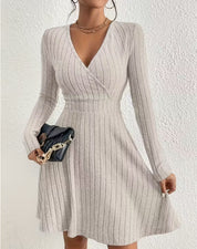 Felicity Harrison | Ribbed Knit Wrap Dress with V-Neck