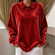 Victoria Cooper | Pink Velvet Long-Sleeve Polo Shirt