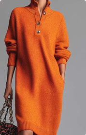 Emma Roberts | Ribbed Knit Midi Dress With Button Collar