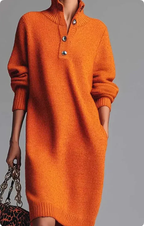 Emma Roberts | Ribbed Knit Midi Dress With Button Collar