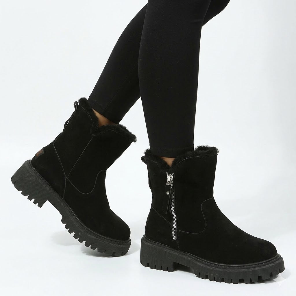 Edith Wood | Bottines noires doublées en fausse fourrure