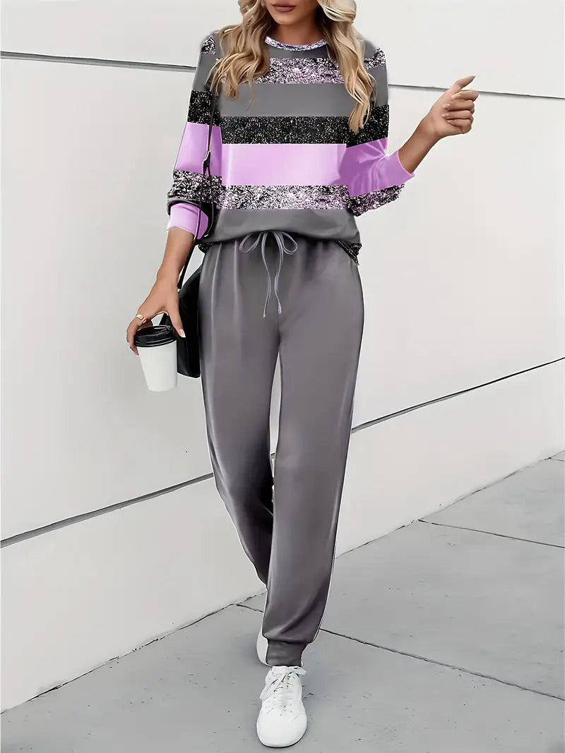 Edith Hall | Ensemble haut à sequins rayés et pantalon jogger