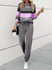 Edith Hall | Ensemble haut à sequins rayés et pantalon jogger