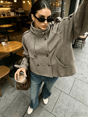 Clarissa Bellamy | Houndstooth Stand-Collar Cropped Jacket