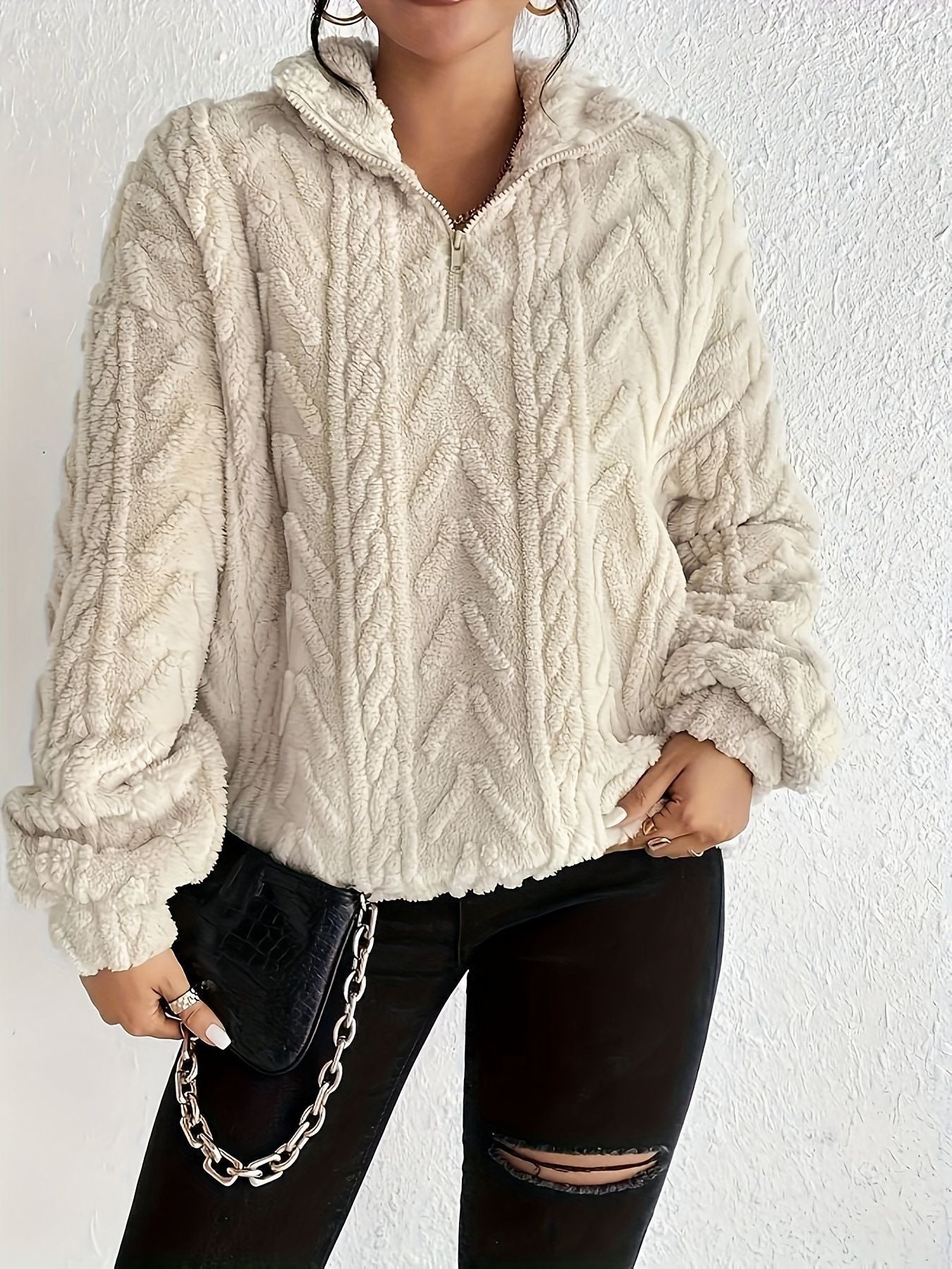 Rosie Kerr | Cable Knit Fleece Half-Zip Pullover