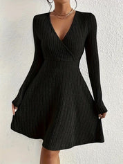 Felicity Harrison | Ribbed Knit Wrap Dress with V-Neck