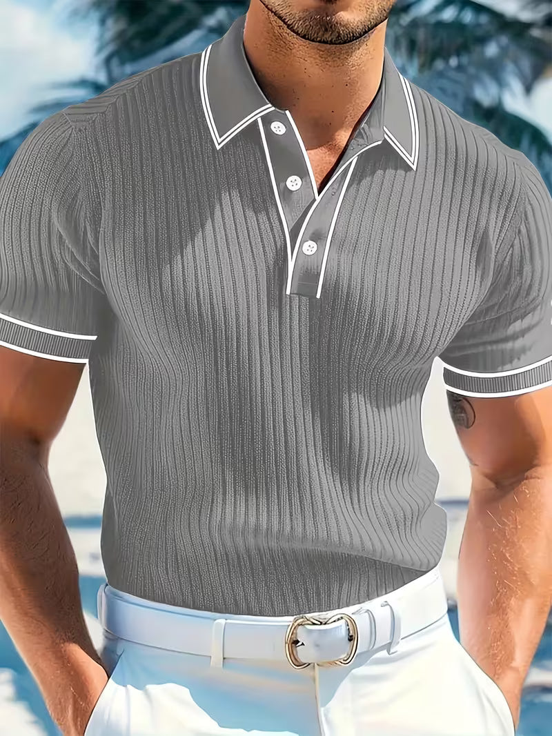 Oliver Blackstone | Polo en maille côtelée pour homme bleu marine