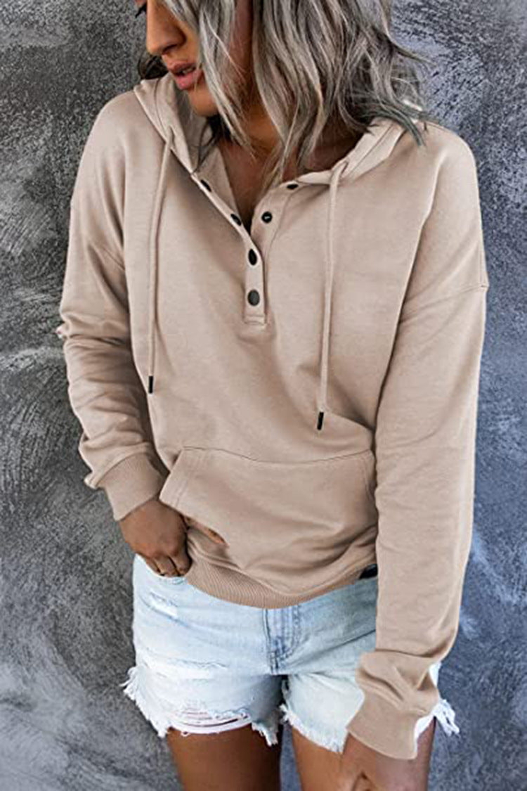 Constance Williams | Sweat à capuche à cordon de serrage, fermeture boutonnée sur le devant et poche