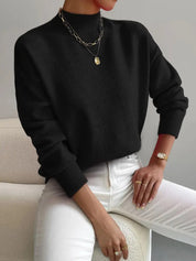 Genevieve Harding | White Ribbed Mock Neck Knit Sweater