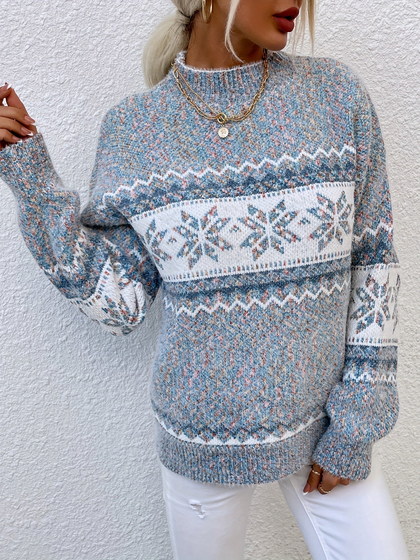 Bridget Faulkner | Cozy Snowflake Mock-Neck Sweater