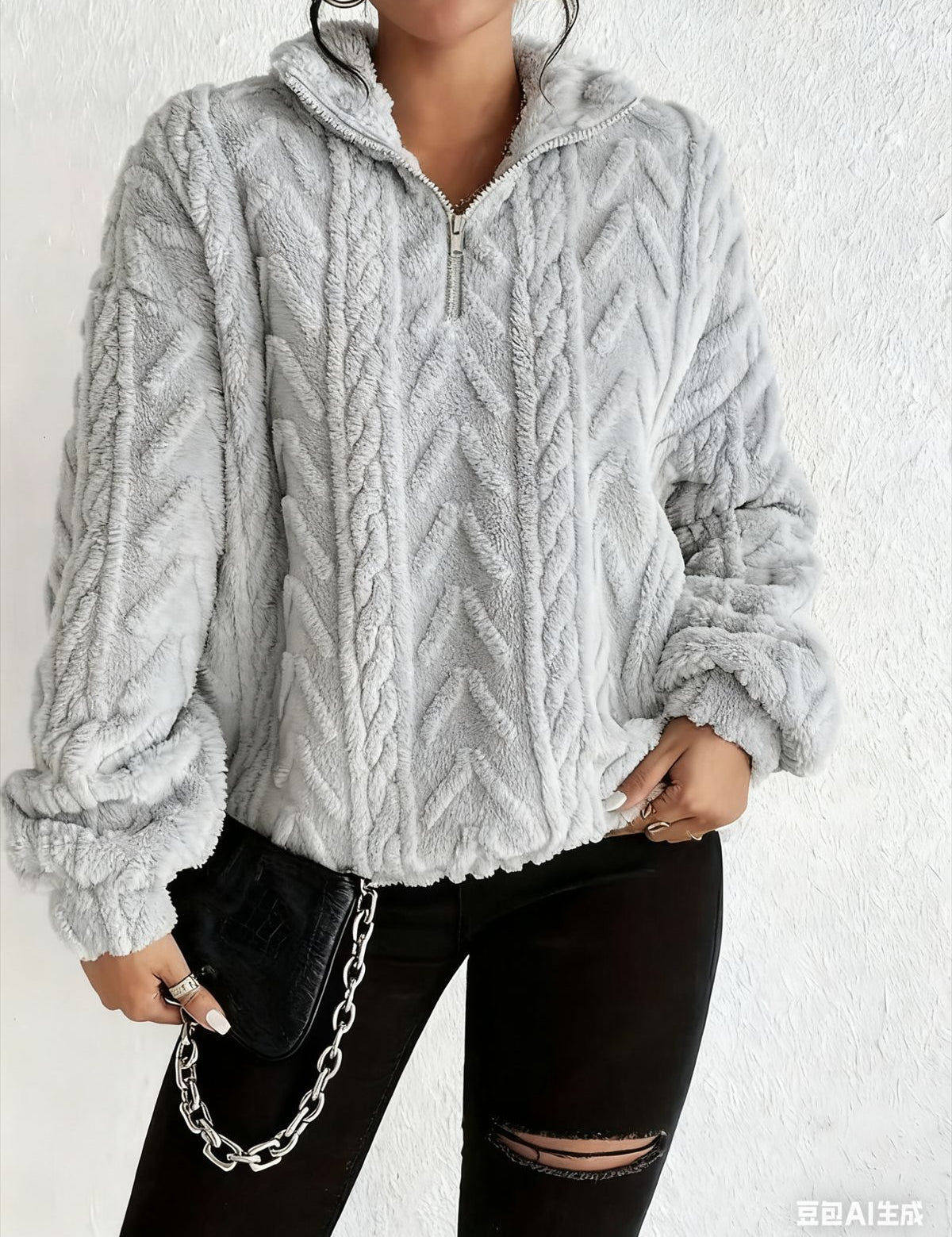 Rosie Kerr | Pull en polaire torsadée à demi-zip