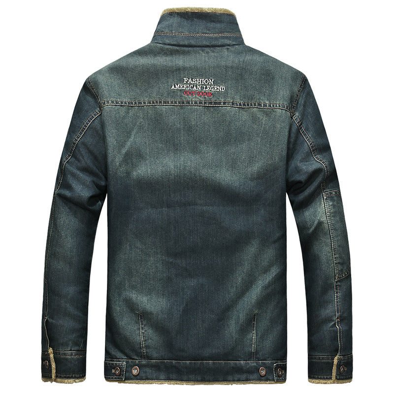 Alfie Green | Veste en jean doublée en polaire avec col en peau lainée