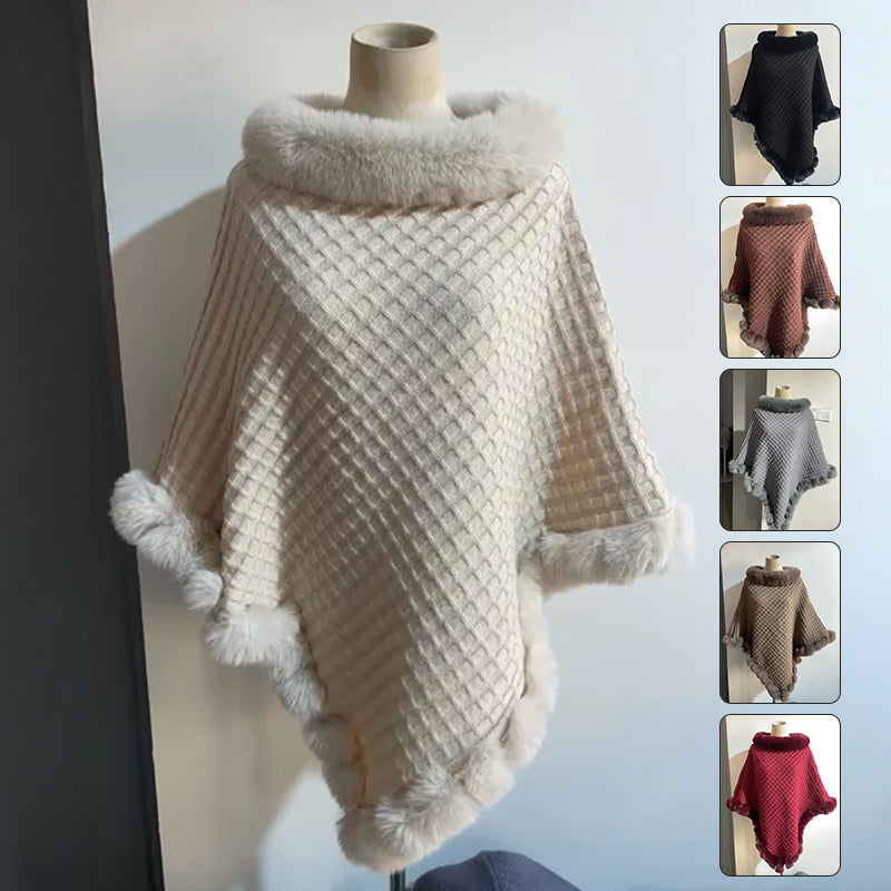 Eleanor Wren | Faux Fur Collar Knit Cape For Women