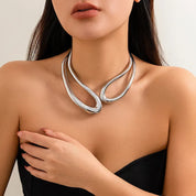 Seraphine Voclaire | Liquid Silver Sculpted Choker Necklace & Bracelet